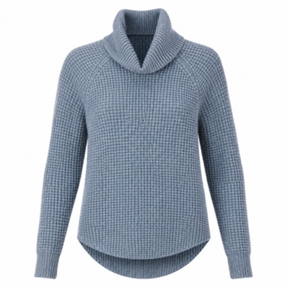 Kuhl Sweater Womens XS Sienna Blue Cowl Neck Waffle Knit High Low Hem 4411
